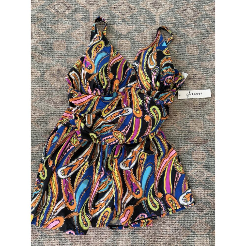 NWT Minxueer Women’s Plus Size 22W Swimdress Swimsuit Paisley Print One Piece